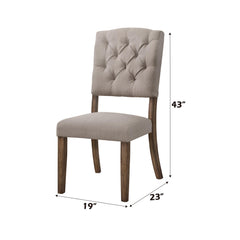 Zeus Beige Linen & Weathered Oak Finish Side Chair (Set of 2)