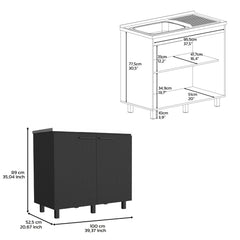 2 Freestanding Utility Base Cabinet with Stainless Steel Countertop and 2-Door, Black