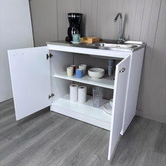 Pulsar Utility Sink With Cabinet, Double Door, One Shelf -White