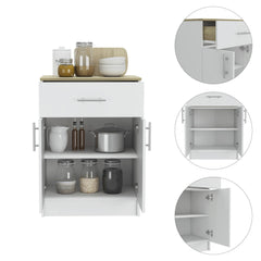 Andromache Multistorage Pantry Cabinet, One Drawer, Two Interior Shelves -White / Light Oak