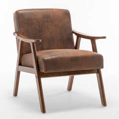 Accent Chair with Microfiber Upholstery and Solid Wood Frame, Classic Mid-Century Modern Living Room Furniture for Extra Seating, Brown