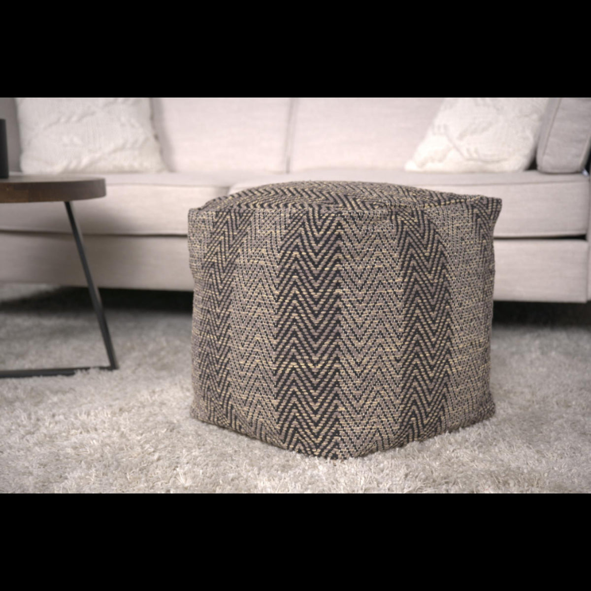 Neptune Handcrafted Cotton Pouf, Brown and Beige