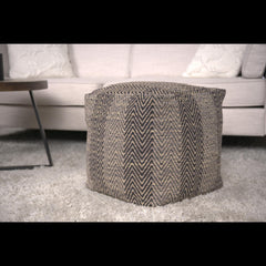 Neptune Handcrafted Cotton Pouf, Brown and Beige