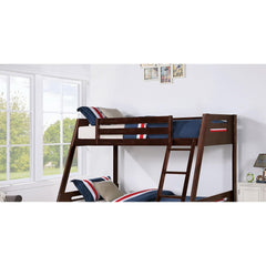 Transitional Bunk Bed Espresso Finishing And Underbed Drawers Angled Ladder