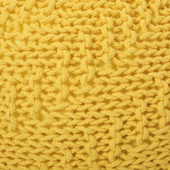 Poseidon Knitted Cotton Round Pouf, Yellow