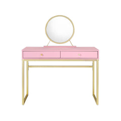 Aura Pink & Gold Finish Vanity Desk W/Mirror & Jewelry Tray