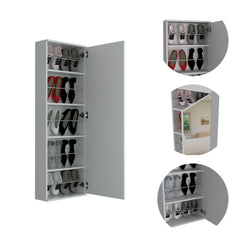 Clytemnestra Wall Mounted Shoe Rack With Mirror, Single Door, Capacity For Ten Shoes -White