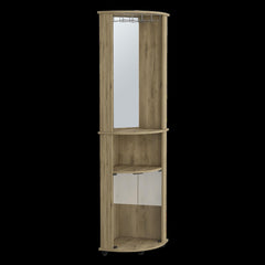 Meteor 75" H Mirrored Corner Bar Cabinet, With Glass Doors, Two Shelves and Stemware