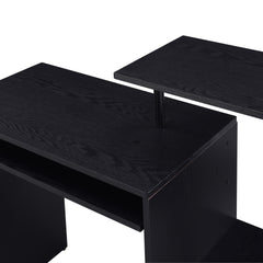 Black Computer Desk with Keyboard Tray and Open Shelving
