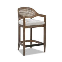 Ares Mid-Century Modern 26" Cane Back Counter Stool, Two-Tone Neutral Gray Polyester Wool Blend