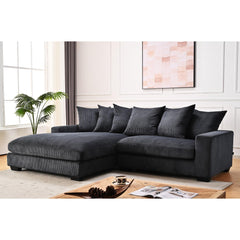 Odysseus Oversized Two-Piece Left Facing Sectional Couches for Living Room, 102.4-Inch L Shaped Sofa with Chaise, Upholstered with Corduroy Fabric, Black
