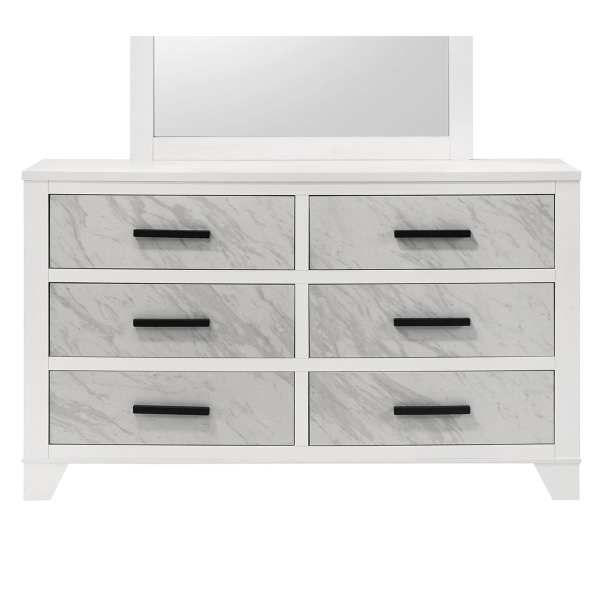 White Color 1pc Dresser Only Faux Marble Inset Black Bar Pulls Metal Center Glide Bedroom Engineered Wood English Dovetail