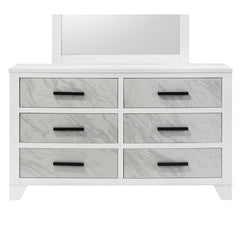 White Color 1pc Dresser Only Faux Marble Inset Black Bar Pulls Metal Center Glide Bedroom Engineered Wood English Dovetail