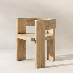 Meteor Solid Reclaimed Elm Sculptural Accent Curved Dining Chair, Heritage Light Natural Brown