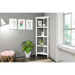 4-Shelf Tall Wood Corner Bookcase with Open Bookshelves, White, 1PC