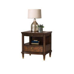Modern Style 1pc End Table Gold Legs And Round Knobs Pull Out Tray Dark Cherry Finish Primary Living Room