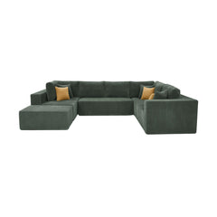 Full Compressed Corduroy Upholstered U-Shape Sectional with Moveable Ottoman - No Assembly Needed