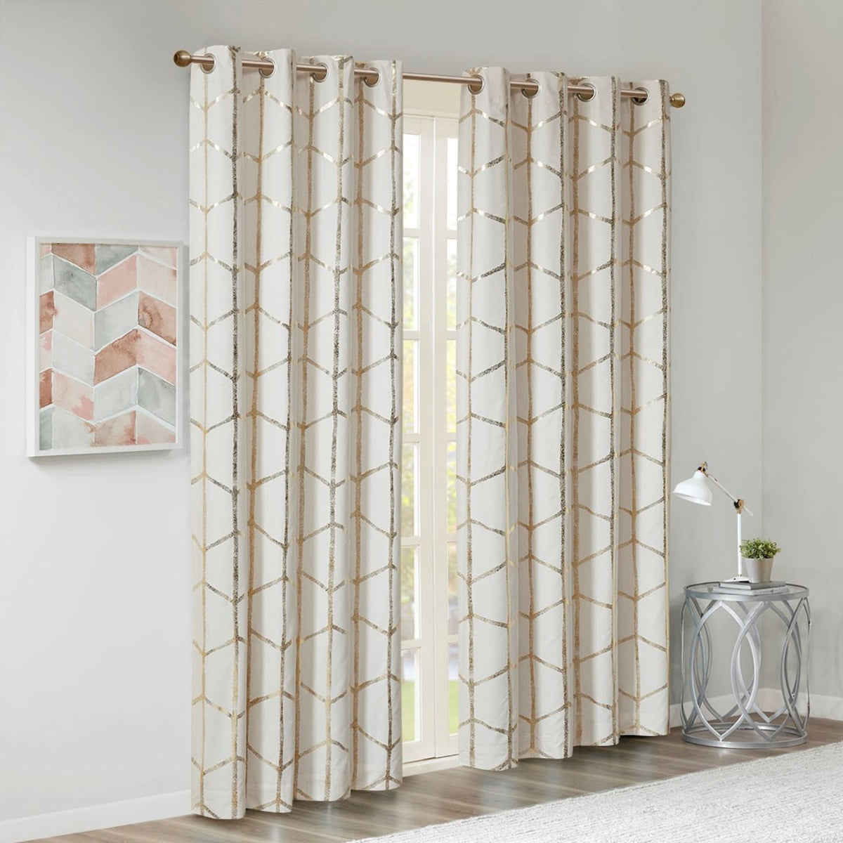Nova Blackout Metallic Print Grommet Top Curtain Panel(Only 1 Pc Panel)