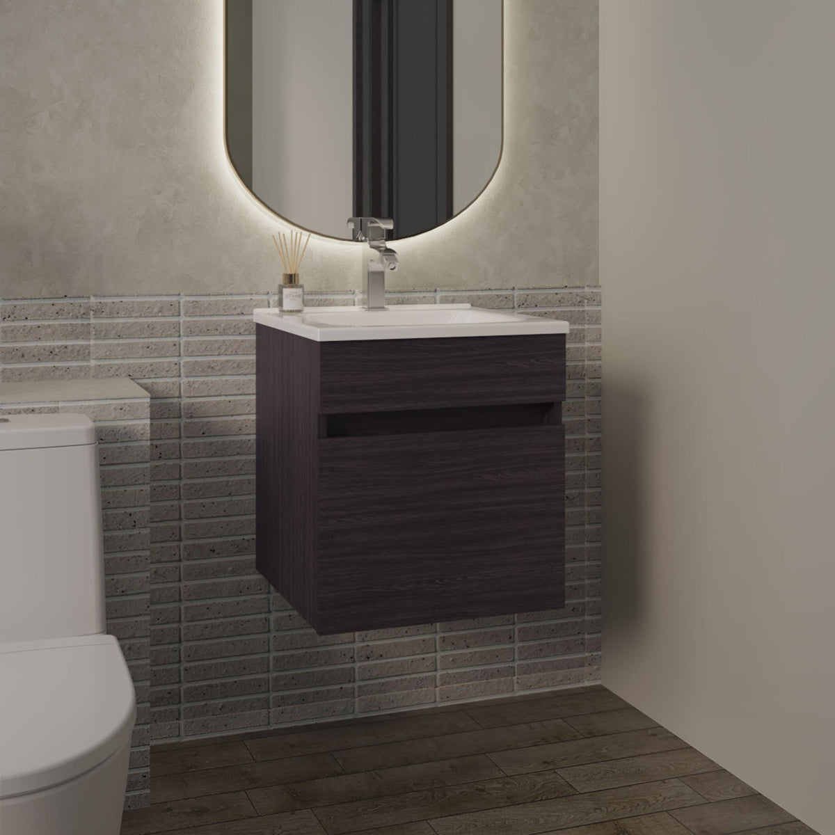 Quasar 18" Wide Floating Bathroom Vanity, With One Cabinet And Two Shelves, Black