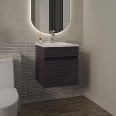 Quasar 18" Wide Floating Bathroom Vanity, With One Cabinet And Two Shelves, Black