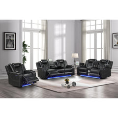 WALTZ LED & Power Recliner 3 PC Made With Faux Leather in Black