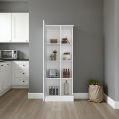 Tiara Multistorage Pantry with 4 Open Storage Shelves and a Single Door Cabinet for Hidden Storage, Multipurpose Organization Pantry for Kitchen, Linen or Laundry