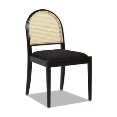 Neptune 18.5" Curved Resin Cane Rattan Side Dining Chair, Set of 2, Ebony Black Boucle