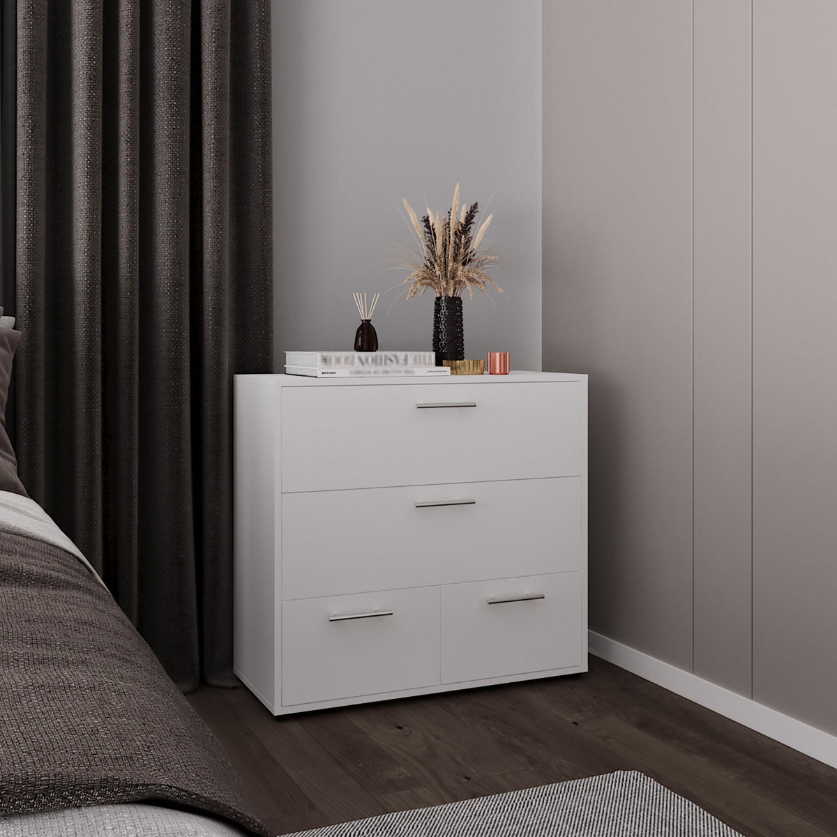 Vista Wide Four Drawer Dresser, Bedroom Storage, White