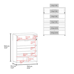 Vista Shoe Rack, 3-Tier, One Drawer, Five Shelves, Shoe Storage, White