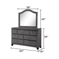 Story Modern Style Crystal Tufted Upholstery Mirror finished with Velvet Fabric made with Wood in Gray (INCLUDES MIRROR ONLY)