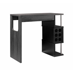 Home Bar Table with Wine Glass Compartment and Three Shelves in Distressed Grey & Black