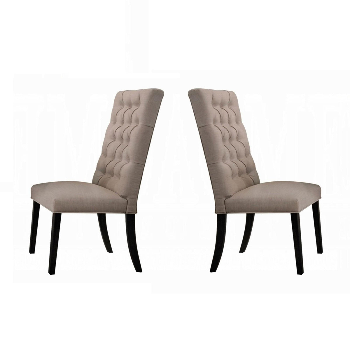 Traditional Elegant Side Chairs Set of 2pc Button Tufted Back Comfort Seat Cushion Tan Fabric and Black Finish Dining Furniture