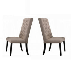 Traditional Elegant Side Chairs Set of 2pc Button Tufted Back Comfort Seat Cushion Tan Fabric and Black Finish Dining Furniture