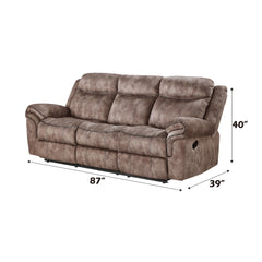 Haven Two Tone Chocolate Velvet Recliner Sofa w/USB Port & Drop Down Table