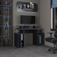 Poseidon 47" Wide 2-Tier Gamer Desk With Three Shelves And PC Tower Stand, Black