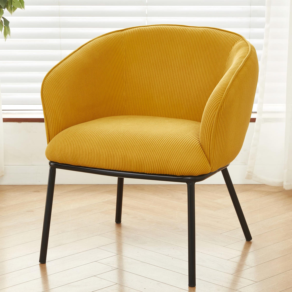 Modern Corduroy Accent Chair, Upholstered Armchair with Metal Legs, Mid-Century Barrel Chair for Living Room Bedroom, Easy Assembly