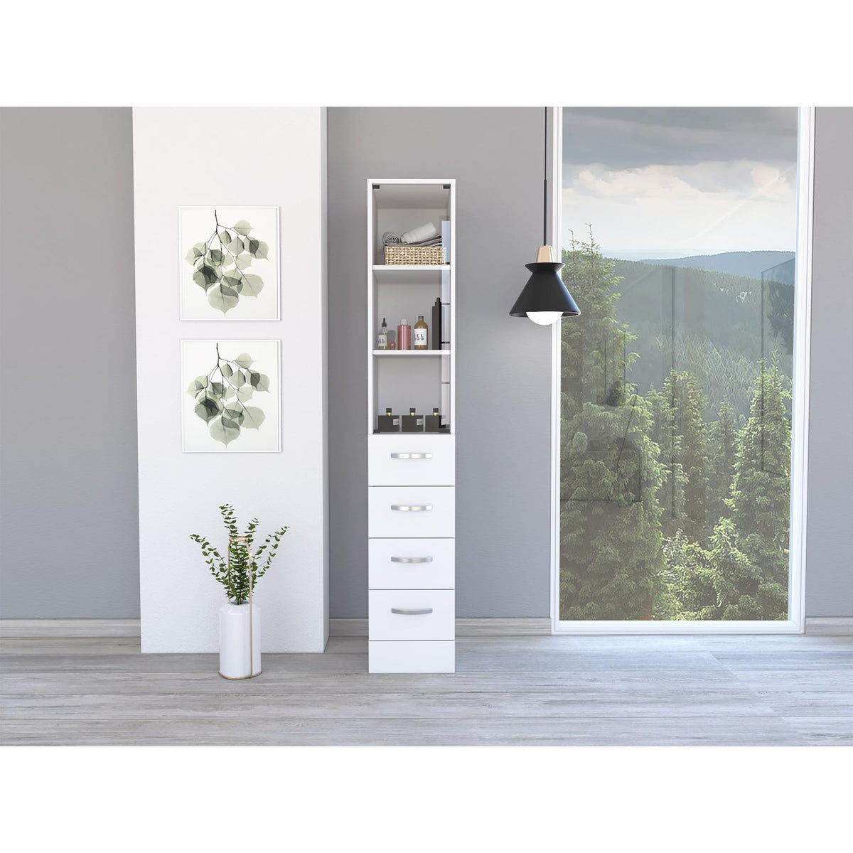 Summit Linen Cabinet, Three Shelves, Four Drawers -White