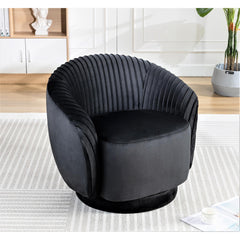 Velvet 360 Degree Swivel Barrel Chair, Pleated Modern Accent Armchair with Sturdy Base and Thick Padded Cushion, Leisure Round Sofa Chair for Living Room Bedroom Office Hotel Nursery