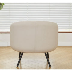 Mid-Century Modern Velvet Accent Chair, Upholstered Barrel Armchair with Metal Legs, Comfy Single Sofa Chair for Living Room Bedroom