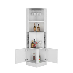 Star Beijing Corner Bar Cabinet, Glass Rack, Double Door Cabinet, Eight Built-In Wine Rack, Bar, Liquor Storage, White