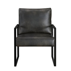 Modern Accent Chair Cushioned Seat Dark Gray Faux Leather Upholstery Black Metal Frame 1pc Style Comfort Durability Elegance Look