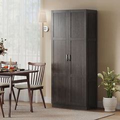 Farmhouse Pantry Cabinet, 71" Tall Kitchen Pantry Storage Cabinet with Soft-Close Hinges, Adjustable Shelves, Espresso