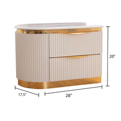Pluto Gold Detailed Left 2-Drawer Nightstand made with Wood in White