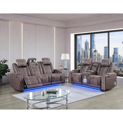 Epic Brown 2PC Power Reclining Sofa and Loveseat with Power Headrest, LED and more