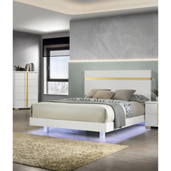 White 1pc Queen Size Bed Underbed LED Modern Bedroom Furniture Acrylic Trim Mattress Ready Bedframe
