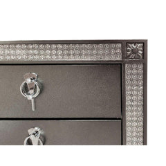 Glam Style 1pc Nightstand Nickel Ring Pulls Tapered Legs Acrylic Trim Gray Finish Bedroom Furniture