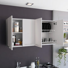 Wall Cabinet 24" H, four Doors, with two internal Shelves and internal plate and glass organizer, white