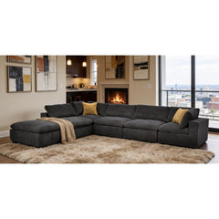 Coffee Bean Like Upholstery Full Compressed Modular Sectional with Toss Pillows