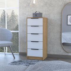 Lyra 5 Drawer Dresser, Vertical Dresser -White / Pine