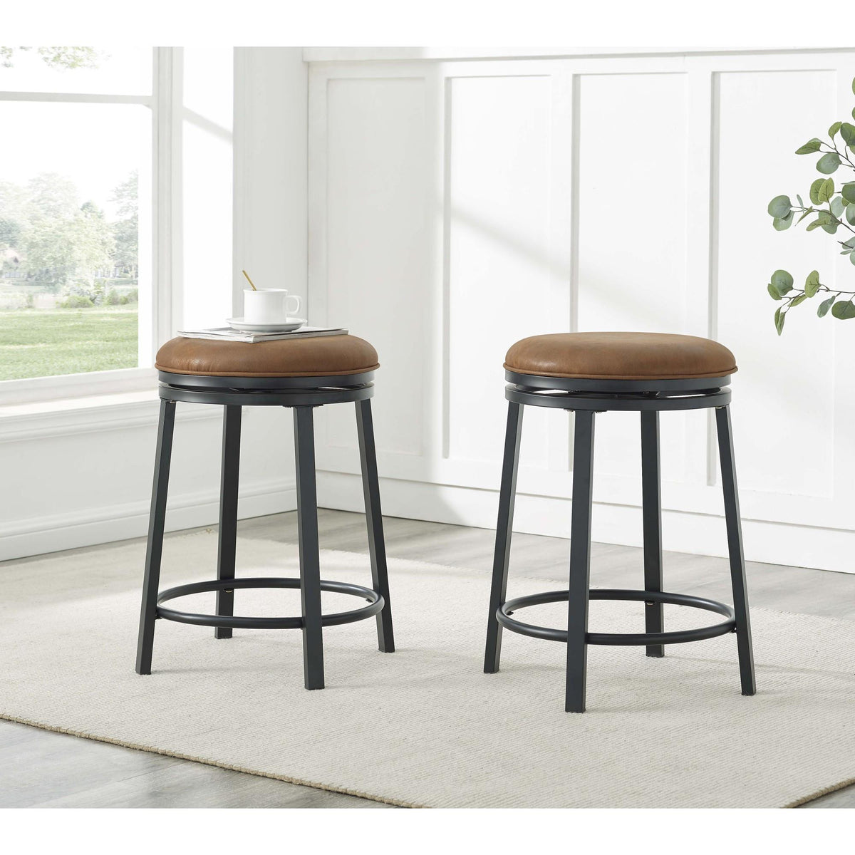 Set of 2 Swivel Stool with Metal Frame